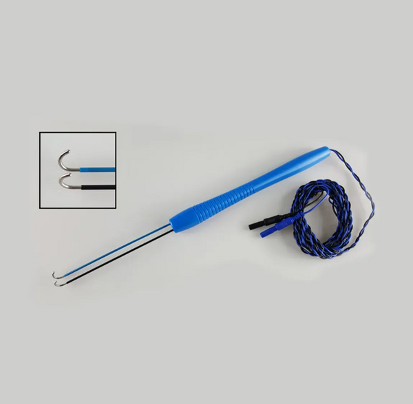 Hook probe for direct nerve stimulation, 180° angle
