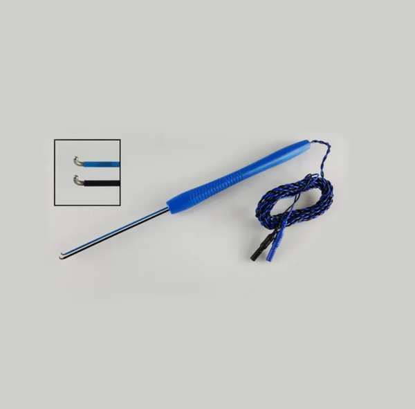 Hook probe for direct nerve stimulation, 90° diaper